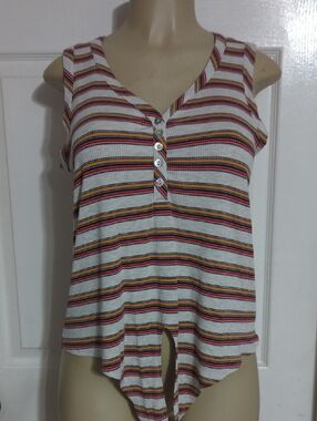 Kim & Cami White Striped Tie-Front Tank Top Pit To Pit 18 Inch